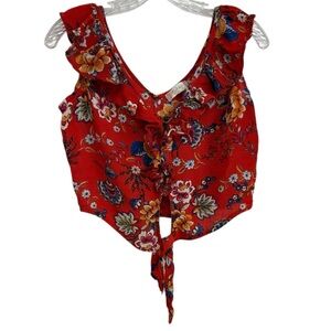 ALTAR’D STATE Red Floral Sleeveless Tie Front Crop Top Blouse Sz M